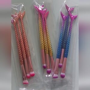 3 Mermaid Makeup Brush Set - Pink, Gold, Blue